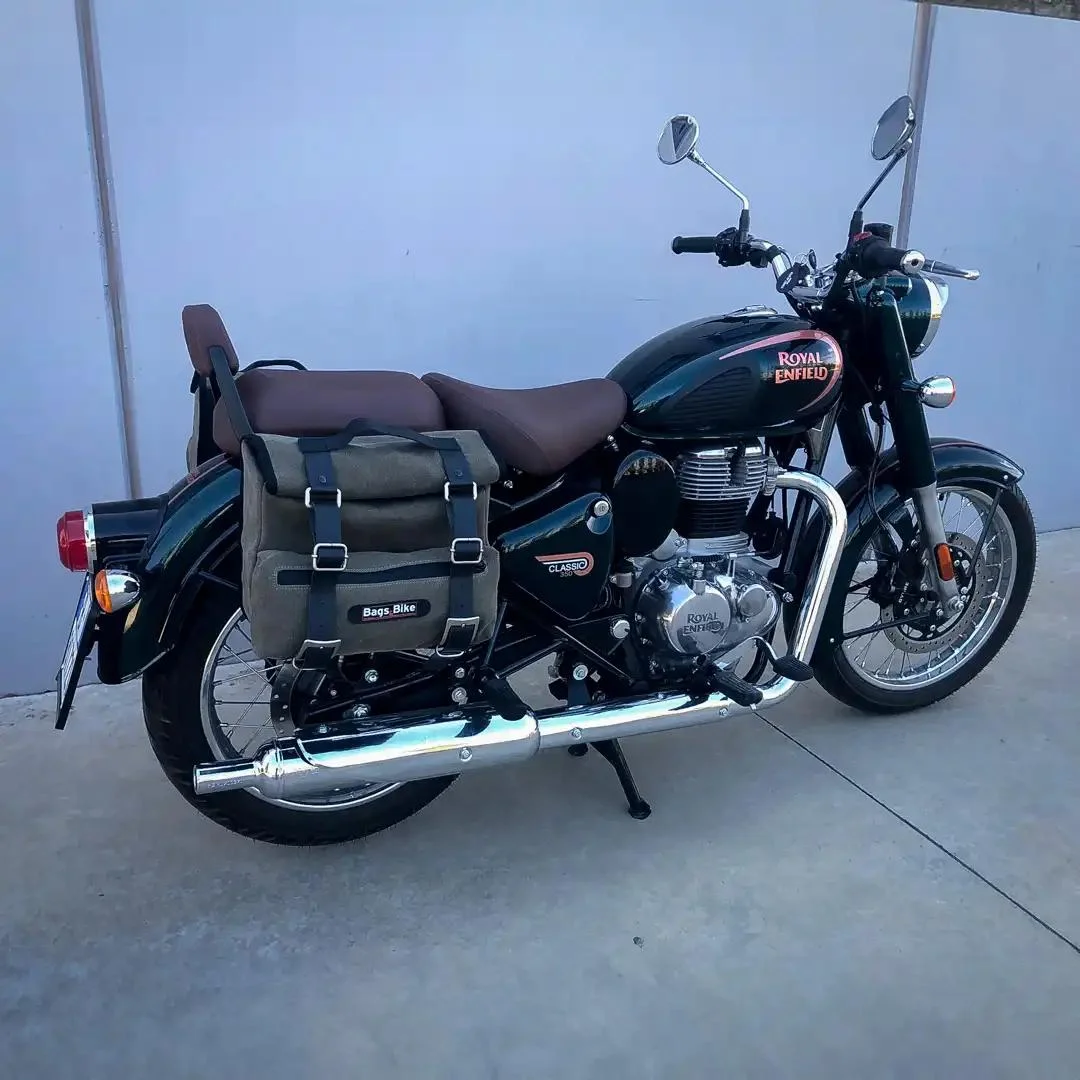 Borse laterali per Royal Enfield Classic 350, coppia di borse SAHARA in Verde - immagine 2