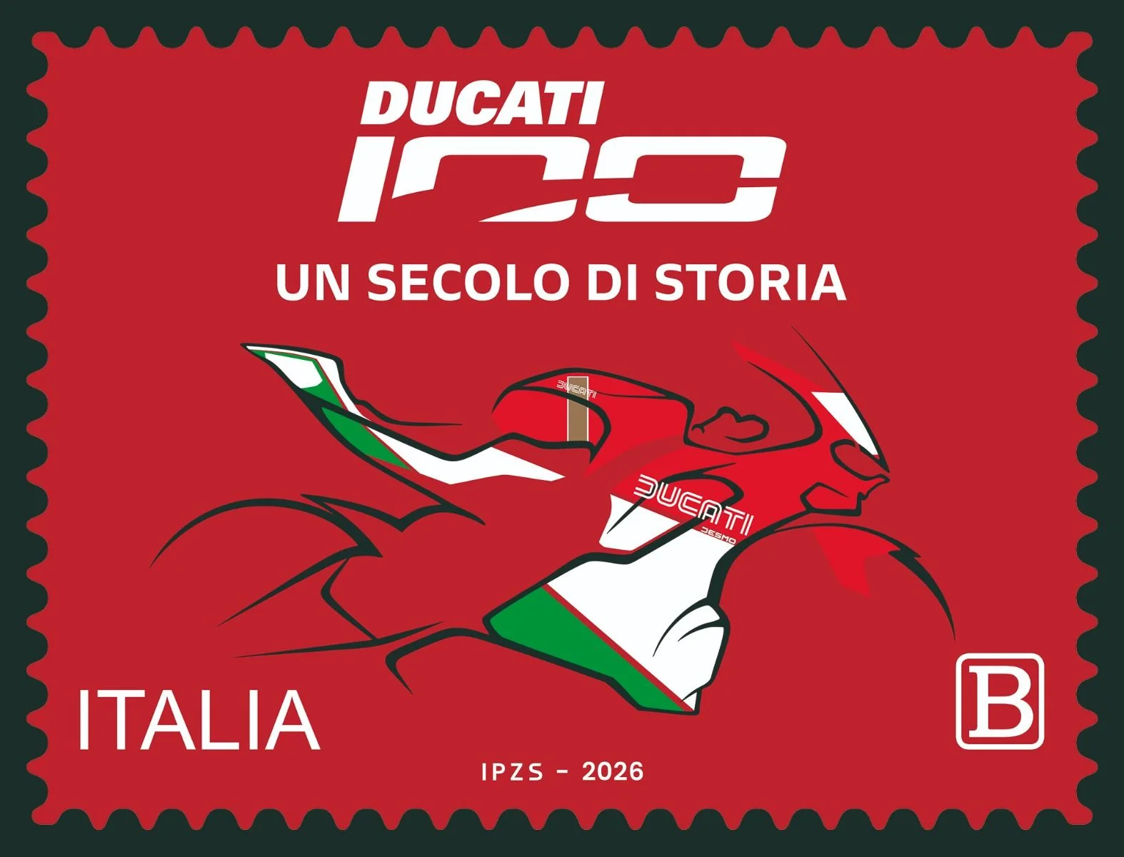 Francobollo commemorativo Ducati 100 anni - Poste Italiane 2026