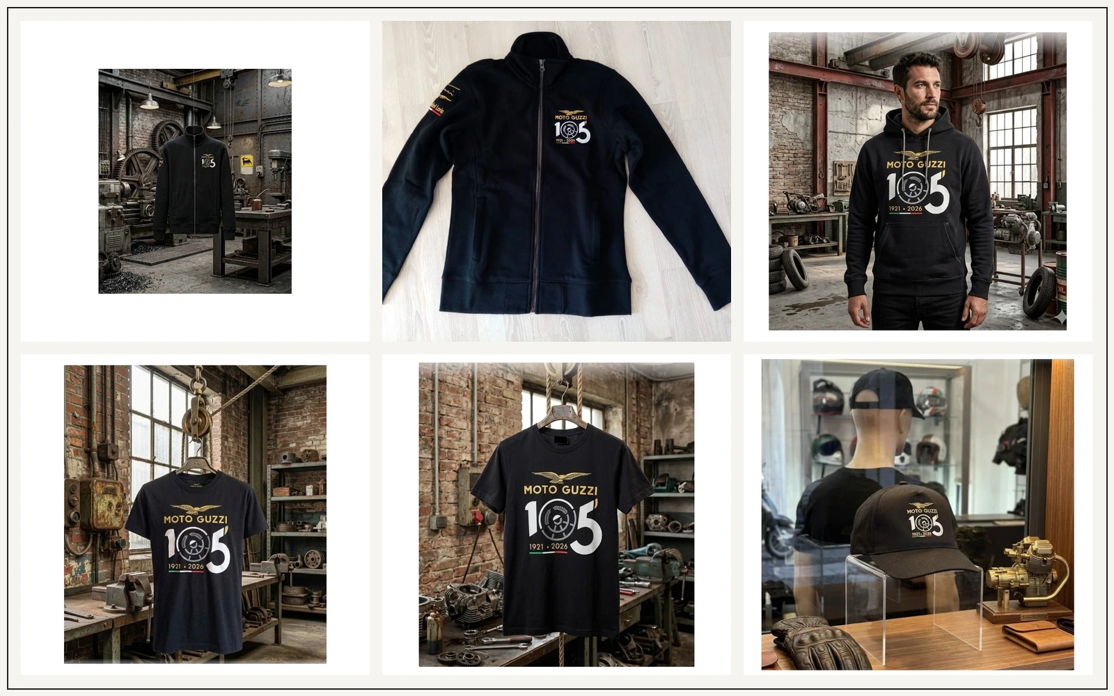 Collage prodotti Agostini Mandello 105 anniversario Moto Guzzi